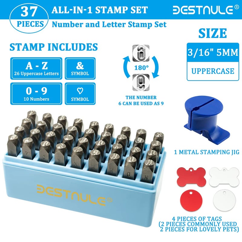 BESTNULE Metal Stamping Kit, Number and Letter Stamp Set (A-Z, 0-9 and &, Love Symbol), Industrial Grade Hardened Carbon Steel, Perfect for Imprinting Metal, Wood, Plastic, Leather(3/16", 5MM) - Image 2